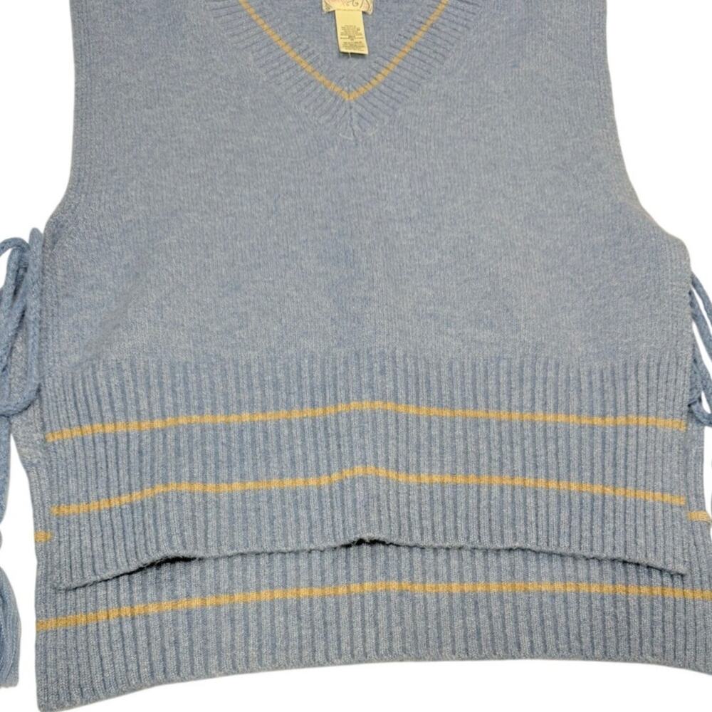 Free People All Star Striped Poncho Vest OS Blue Tassel Tie Boho Knit - Picture 9 of 13